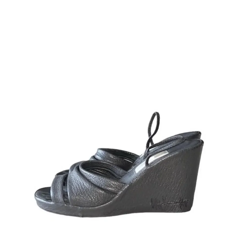 Fausto‎ Santini Black Leather Wedge Strappy Sandals